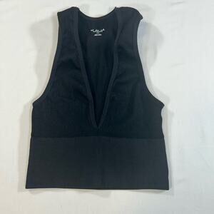 Out from Under Urban Outfitters Deep V-Neck Ribbed Crop Top Black Size M